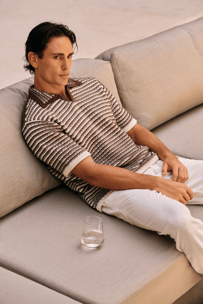 Stripe Knitted Polo - Brown