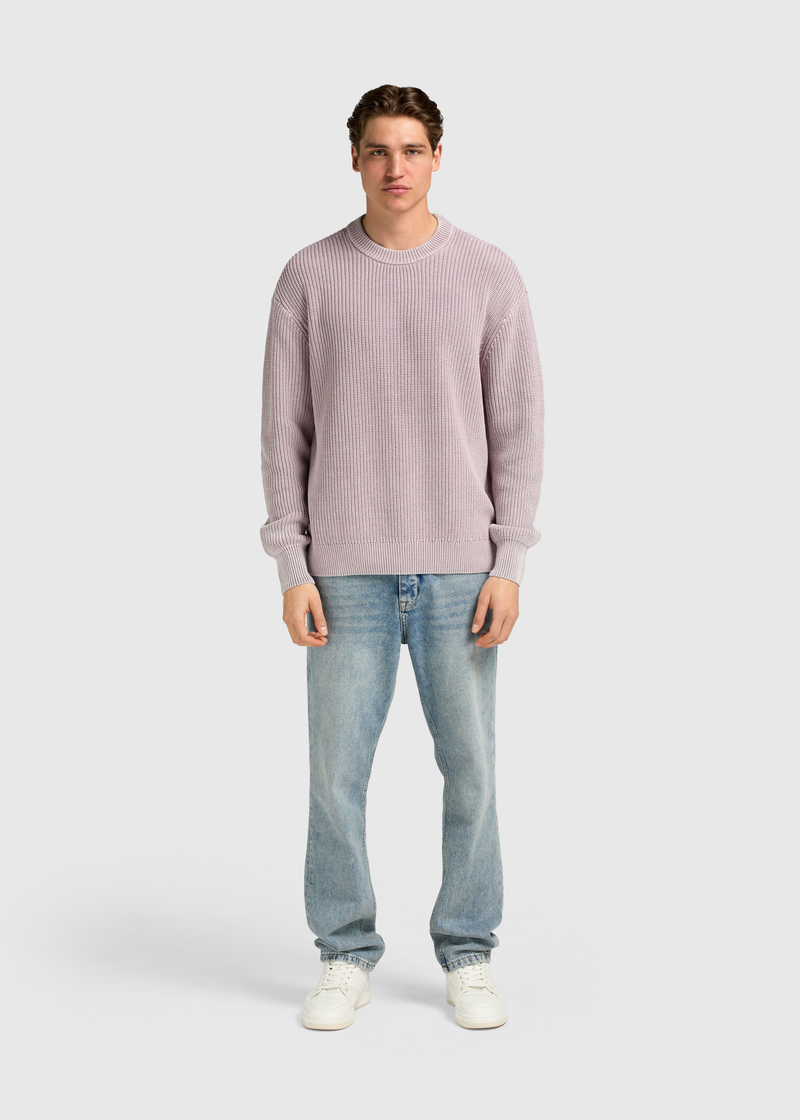 Col rond en tricot lavé - Lilas