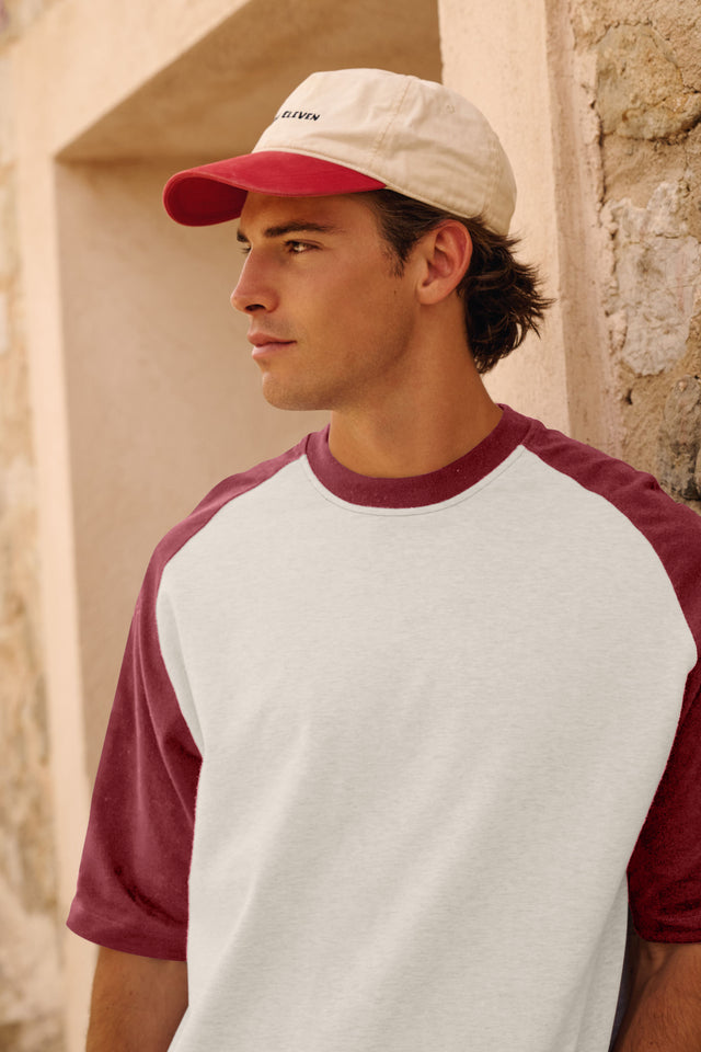 Boxy Colour Block Tee - Washed Red