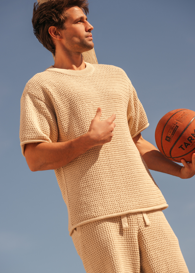 Crochet Knitted Tee - Sand
