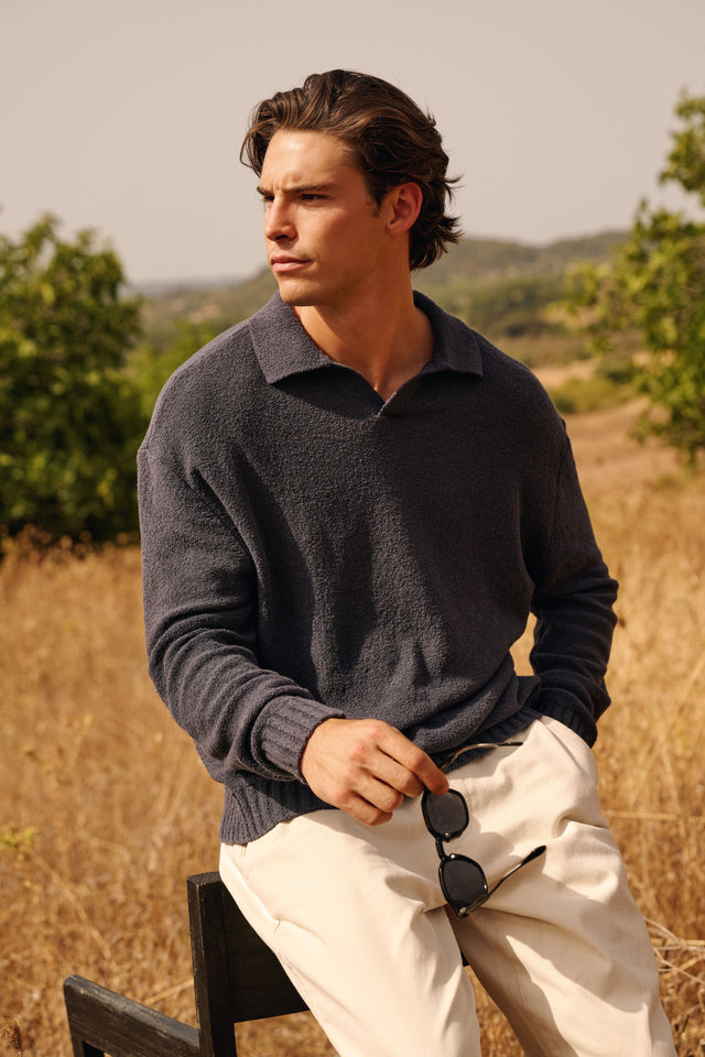 Loop Knit Polo - Ombre Blue