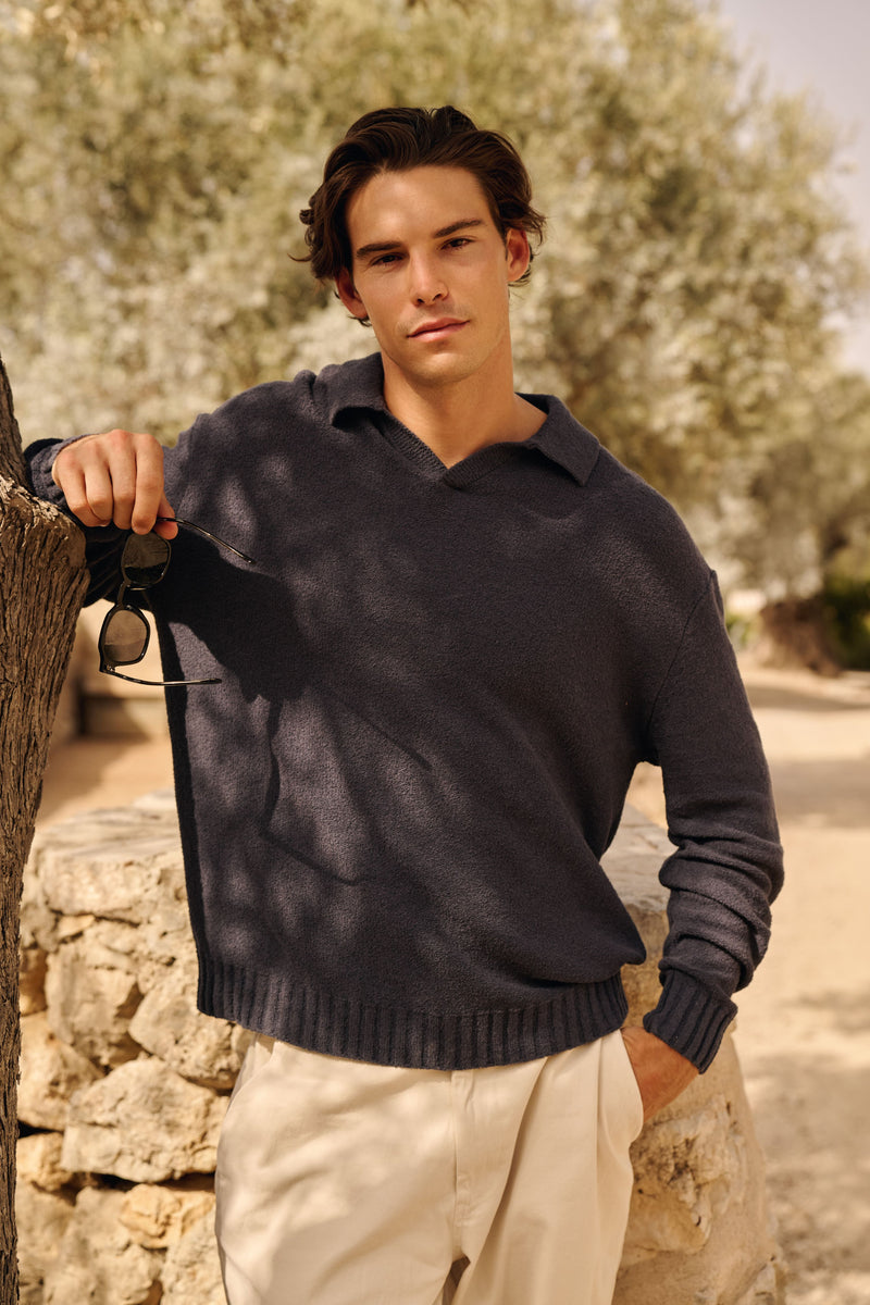 Loop Knit Polo - Ombre Blue