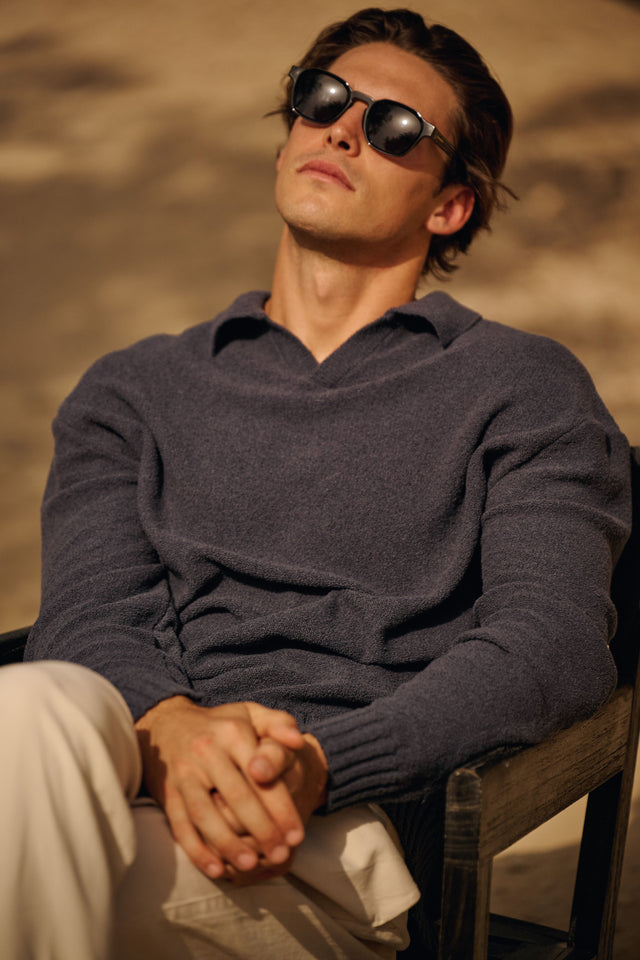 Loop Knit Polo - Ombre Blue
