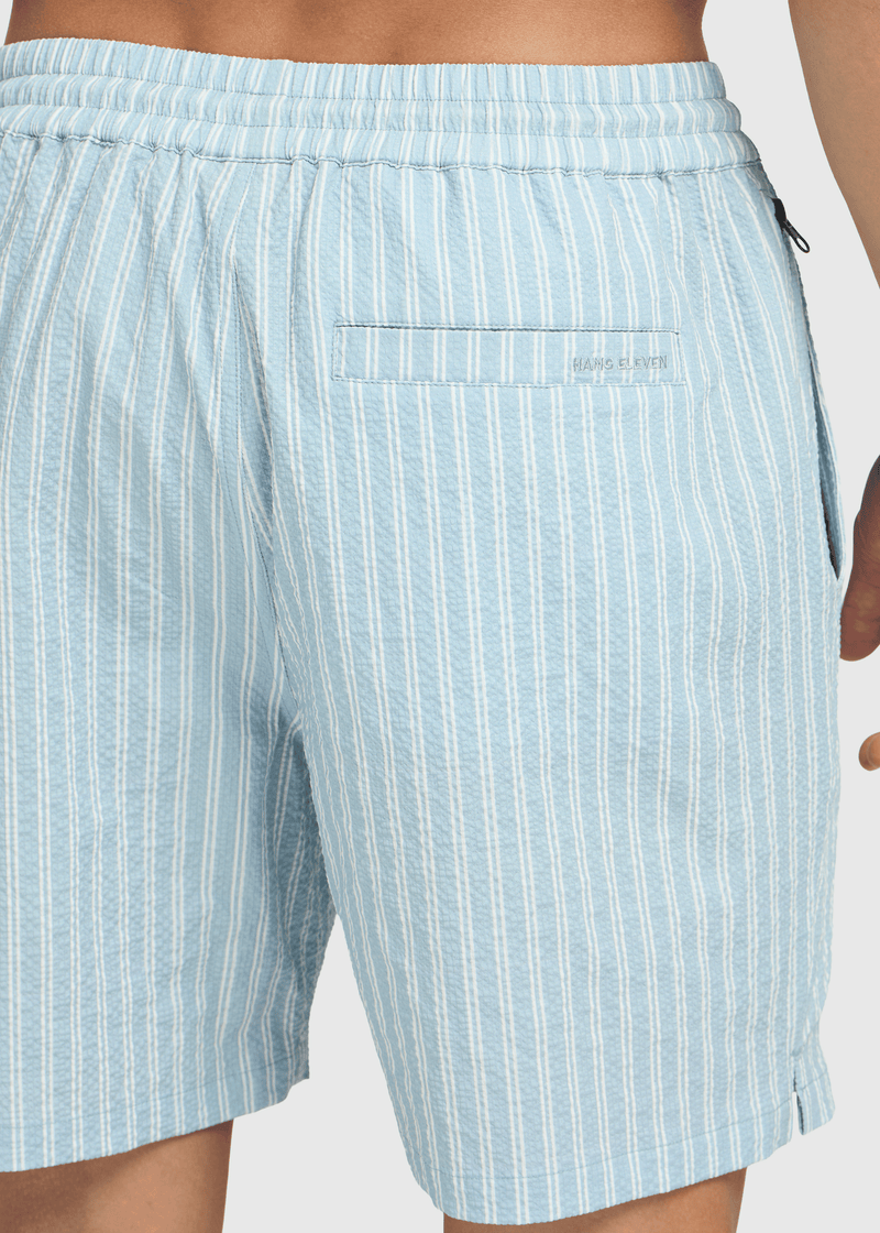 Short de bain rayé en seersucker - Bleu clair