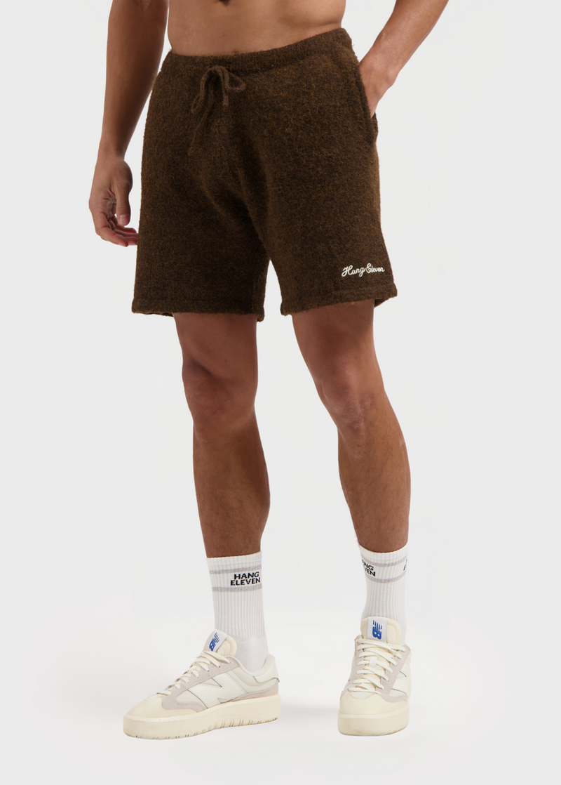 Weiche Strickshorts – Braun