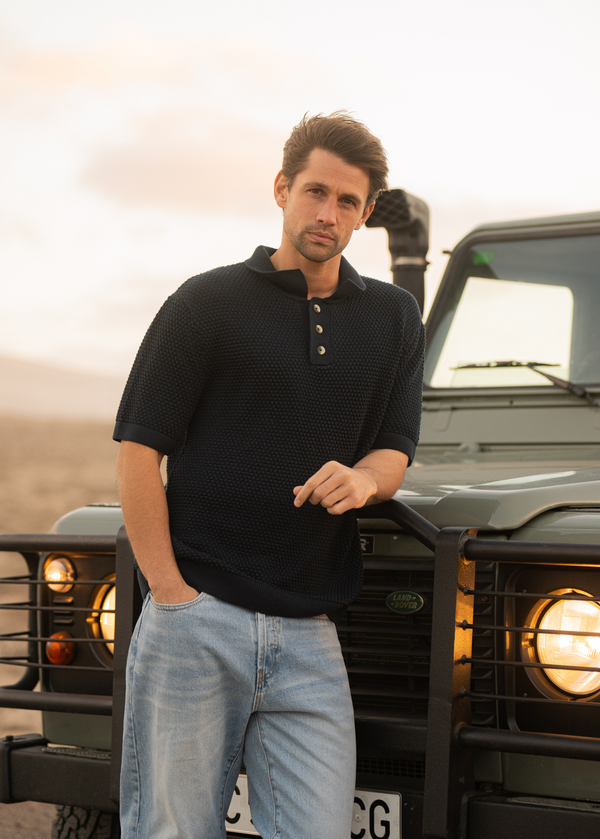 The Crochet Knit Polo - Navy