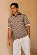 Gestreiftes Strickpolo - Braun