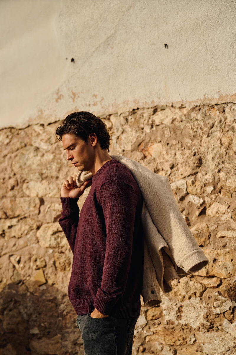 Premium Strickpullover mit Rundhalsausschnitt - Bordeauxrot
