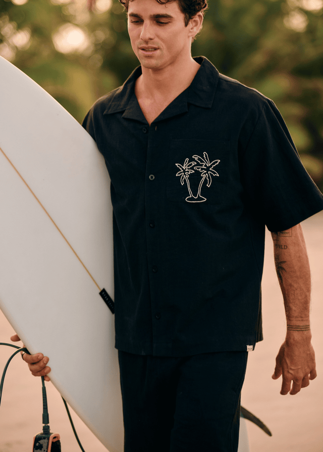 Night Palm Resort Shirt - Off Black
