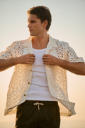 Chemise crochetée à motifs floraux - Blanc sable