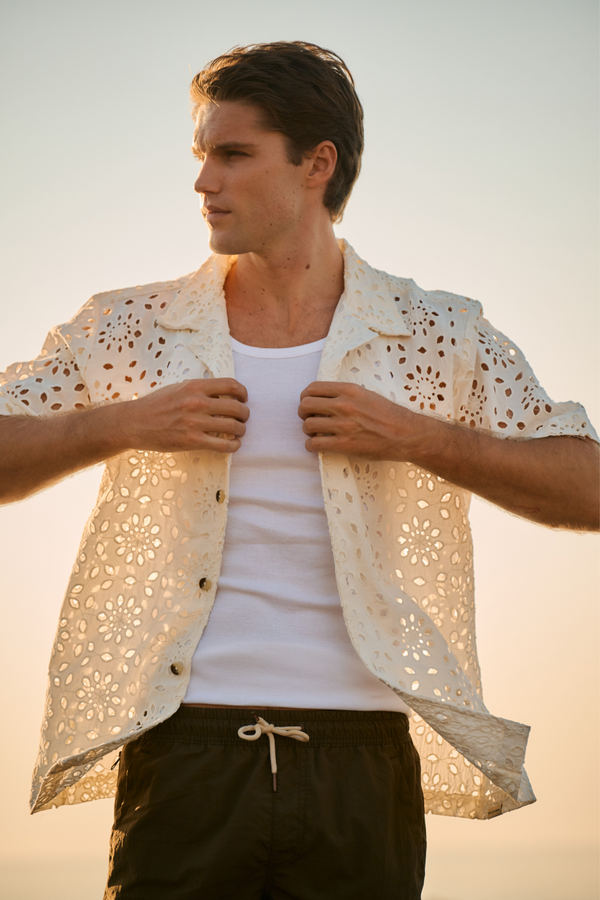 Flower Crochet Shirt - White Sand