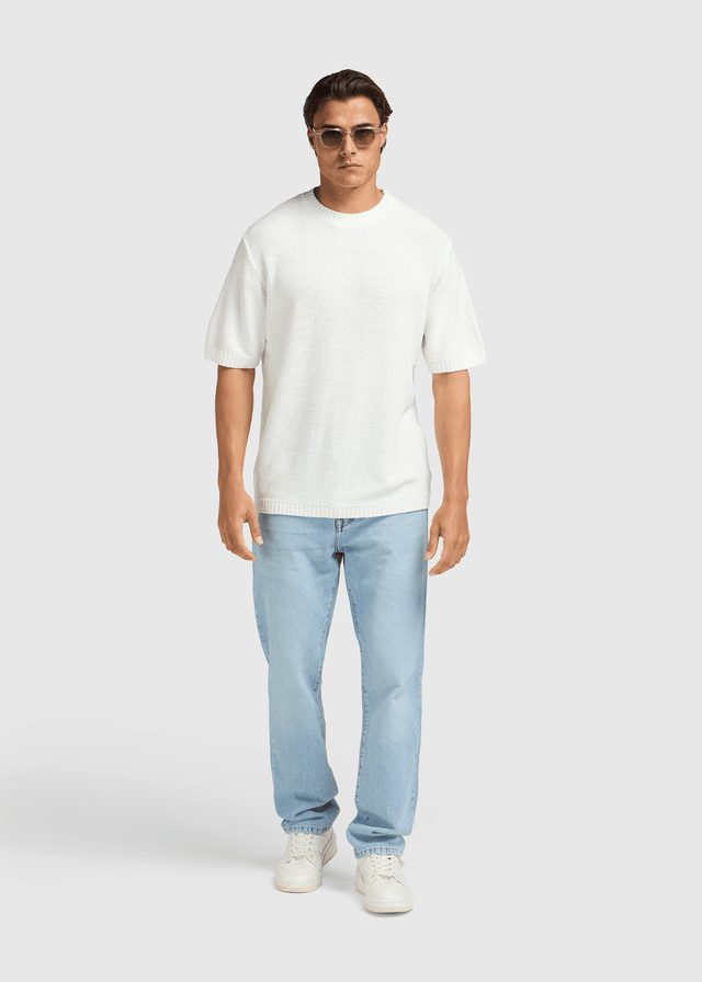 Loop-Strick-T-Shirt – Weiß