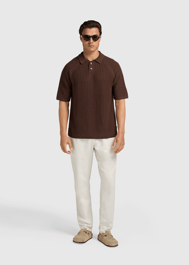 Polo en tricot structuré - Marron