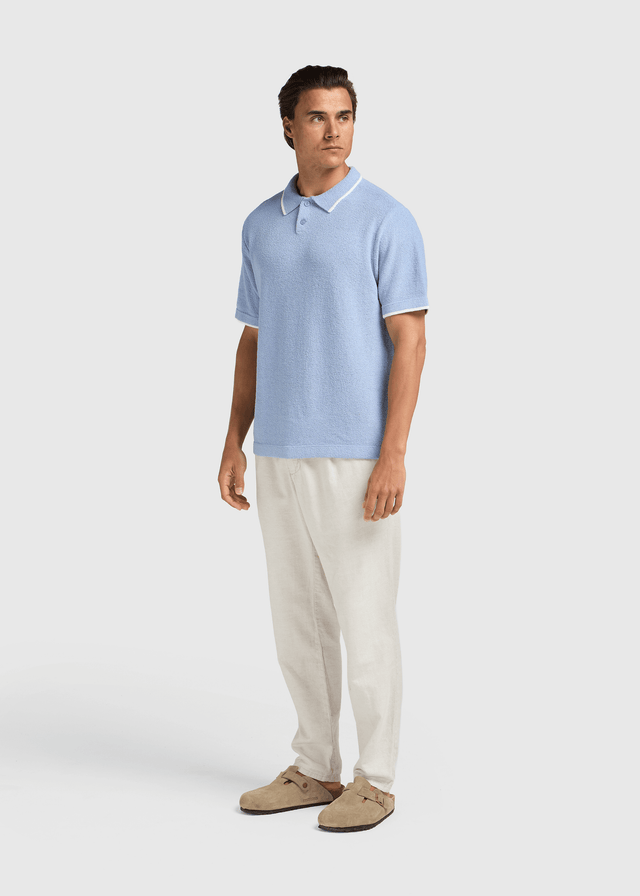 Loop Knit Contrast Polo - Light Blue