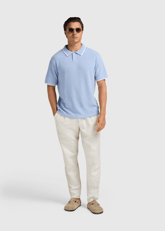 Loop Knit Contrast Polo - Light Blue