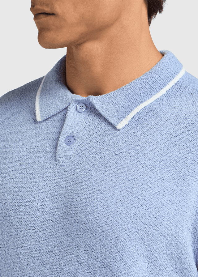 Loop Knit Contrast Polo - Light Blue