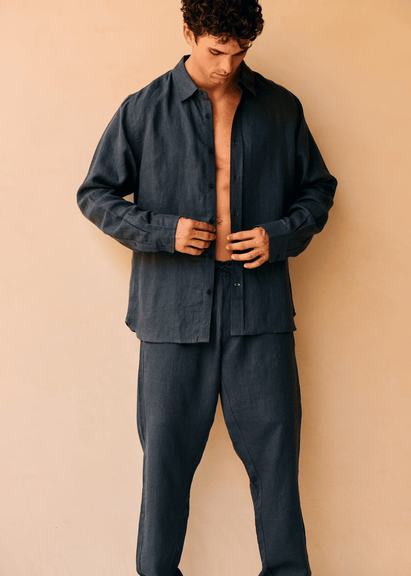 Linen Shirt - Navy Blue