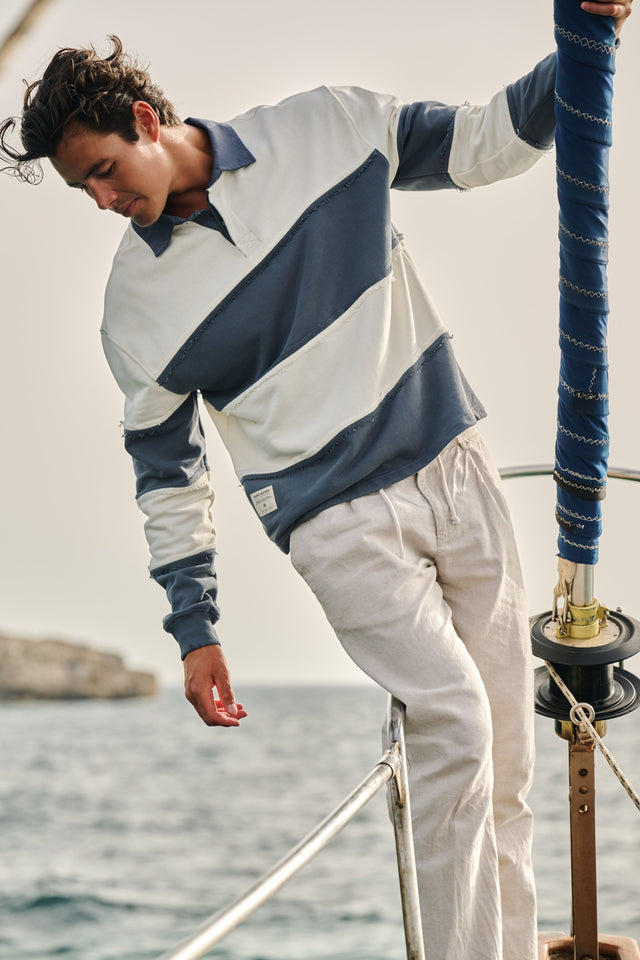 Raw Edge Big Stripe Polo - Ombre Blue