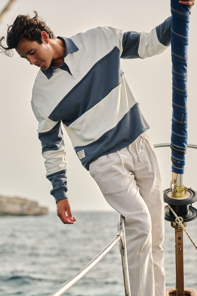 Raw Edge Big Stripe Polo - Ombre Blue