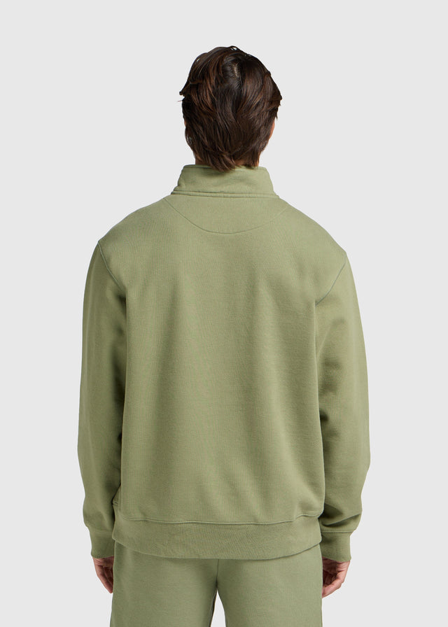 Vintage-Pullover mit halbem Reißverschluss – Moosgrün