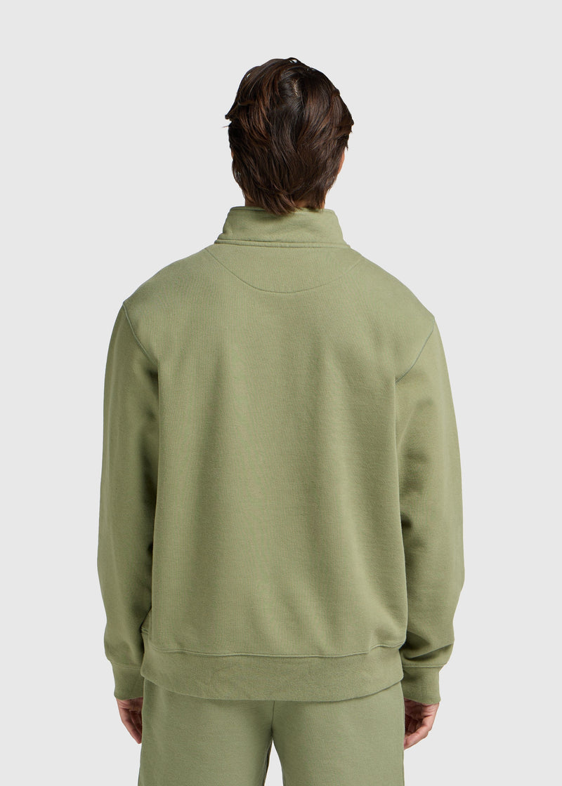 Pull demi-zip vintage délavé - Vert mousse