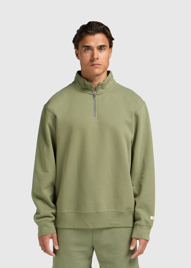 Vintage-Pullover mit halbem Reißverschluss – Moosgrün