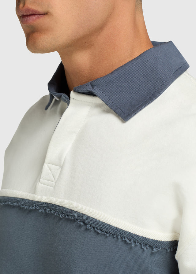 Raw Edge Big Stripe Polo - Ombre Blue