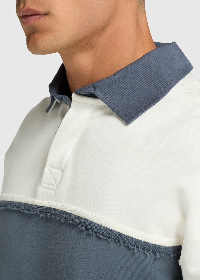 Raw Edge Big Stripe Polo - Ombre Blue