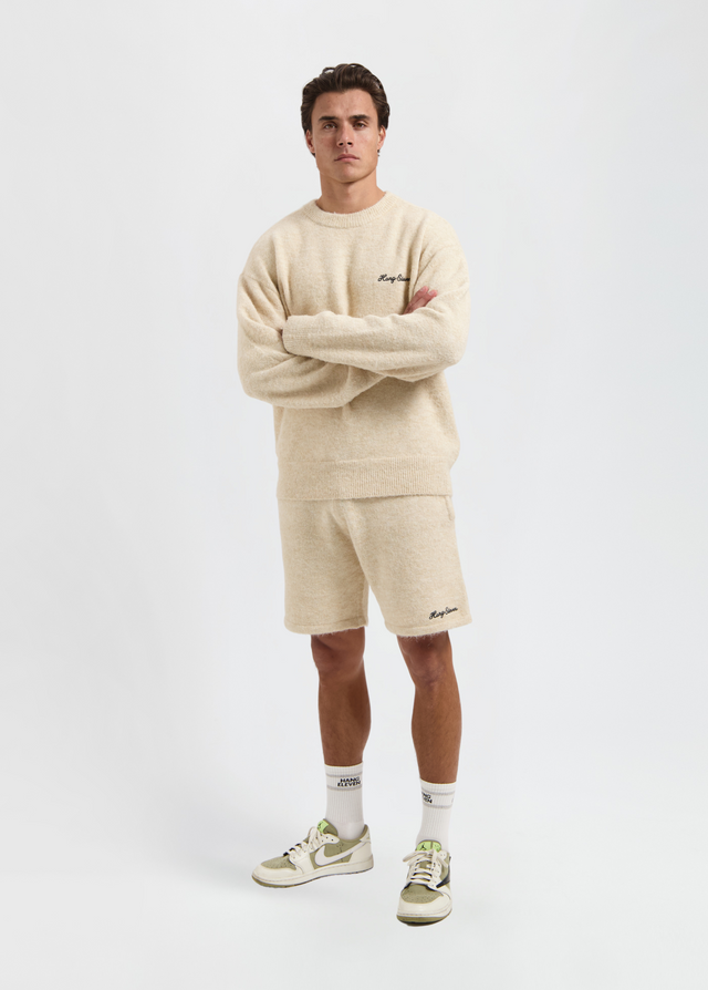 Weiche Strickshorts - Sand