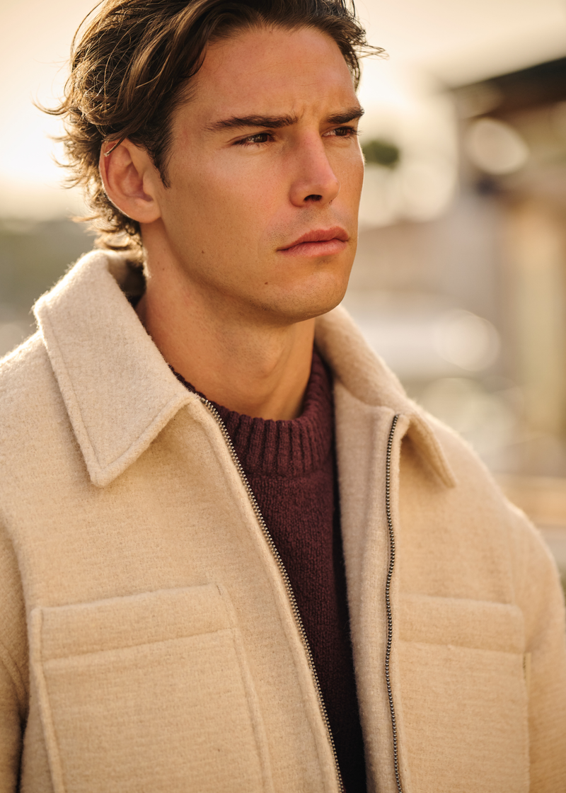 Padded Bouclé Overshirt - Sand Melange