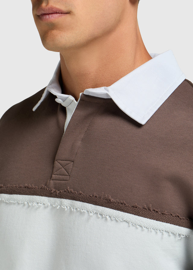 Raw Edge Big Stripe Polo - Light Blue