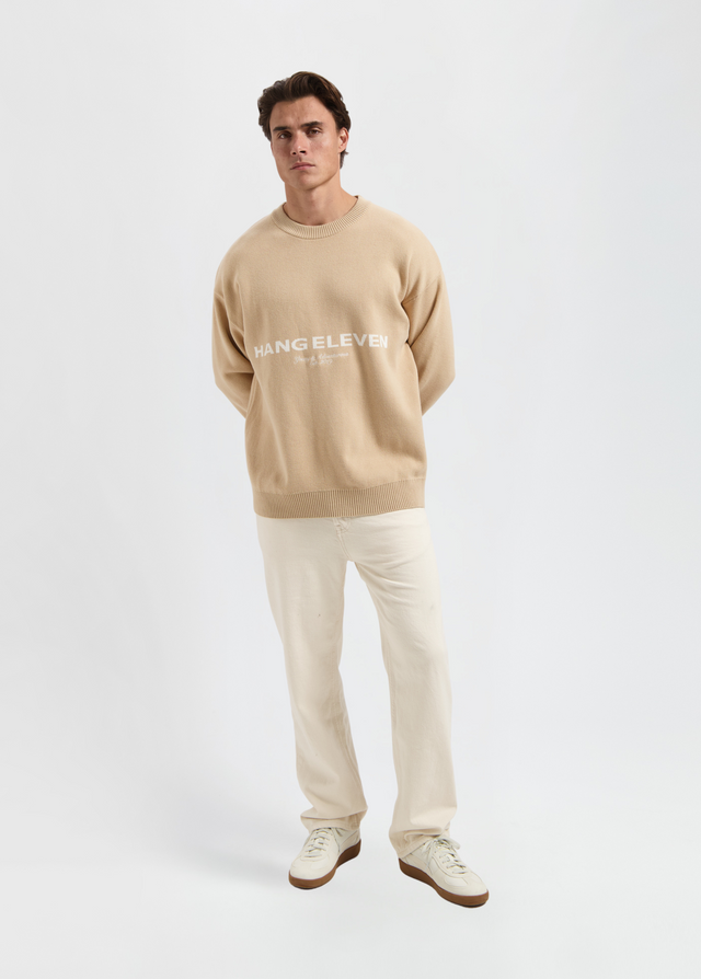 Strickpullover mit schwerem Logo – Sand