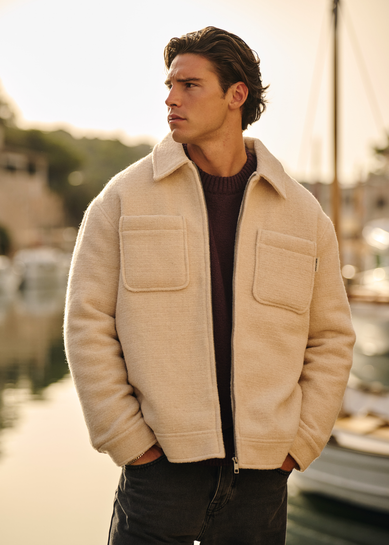 Padded Bouclé Overshirt - Sand Melange