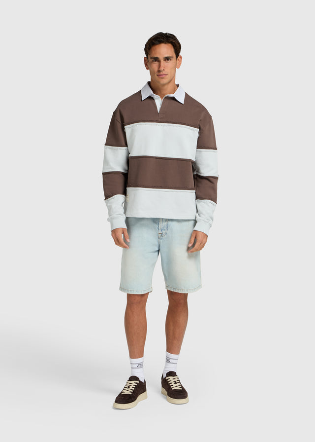 Raw Edge Big Stripe Polo - Light Blue
