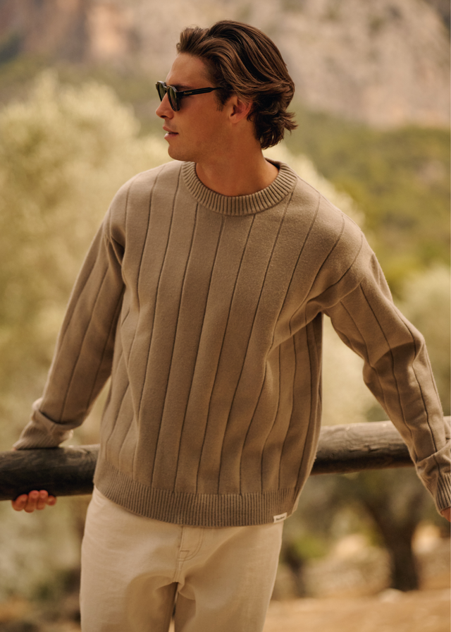 Vertical Stripe Knit - Dark Sand