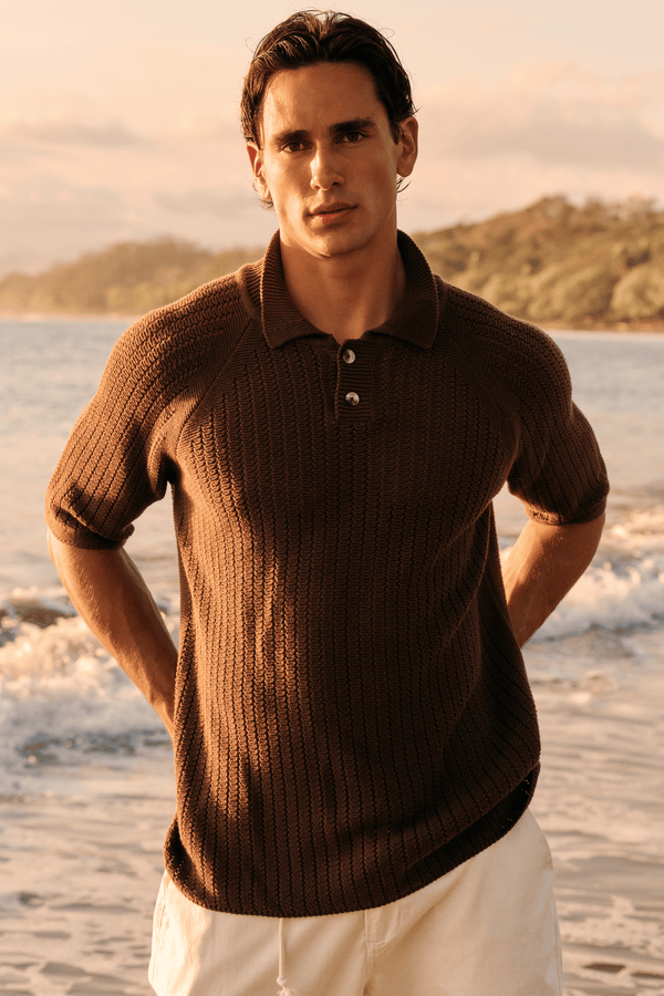 Structure Knit Polo - Brown