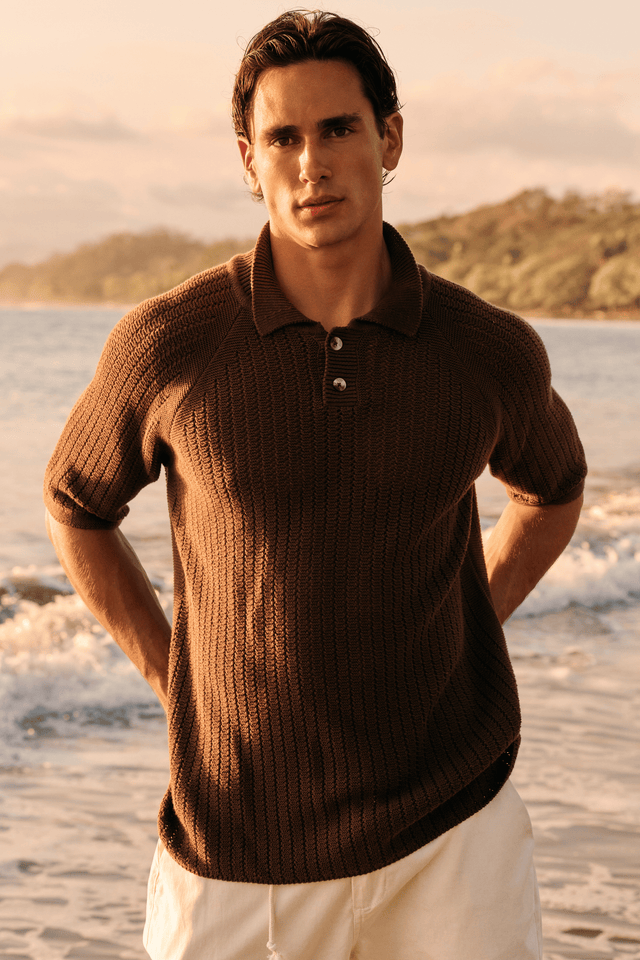 Polo en tricot structuré - Marron