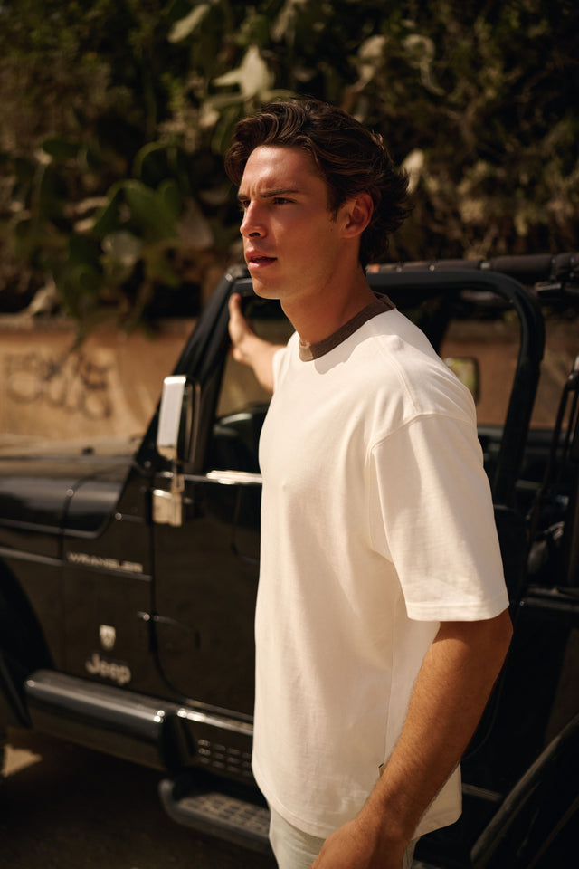 Washed Collar Tee - Brown