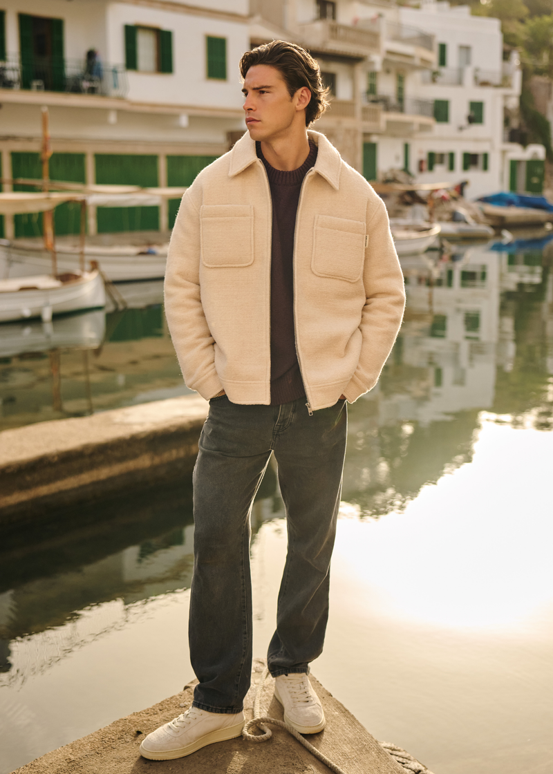 Padded Bouclé Overshirt - Sand Melange