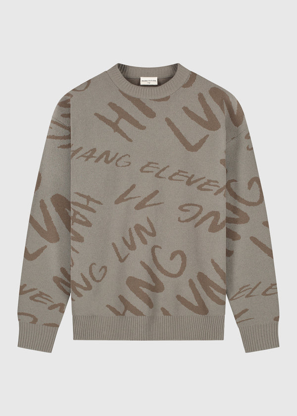 Jacquard Logo Knit Crewneck - Light Brown