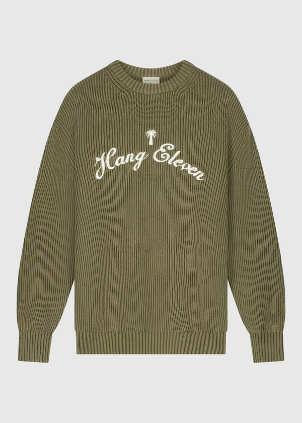 Palm Logo Knit Crewneck - Olive Green