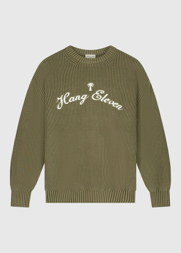 Palm Logo Knit Crewneck - Olive Green