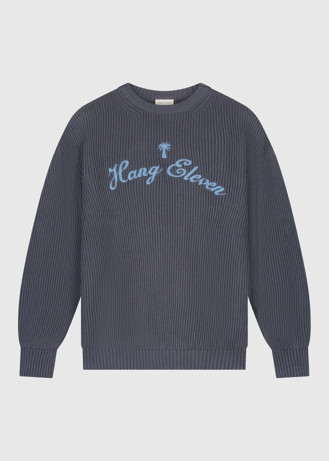 Pull ras du cou en maille avec logo palmier - Bleu moyen