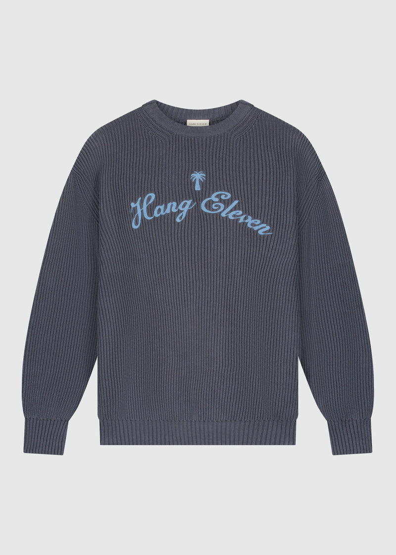 Strickpullover mit Palmenlogo – Mittelblau