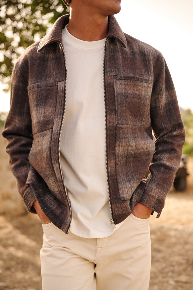 Check Zip Overshirt - Brown