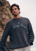 Pull ras du cou en maille avec logo palmier - Bleu moyen