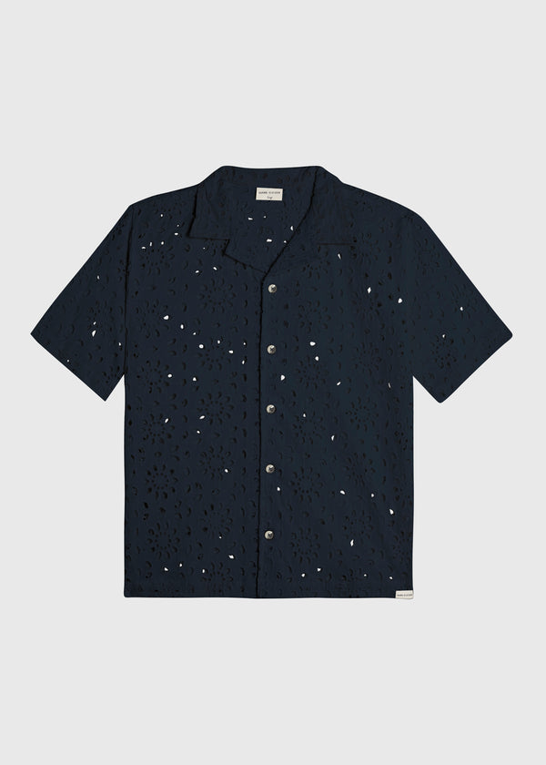 Flower Crochet Shirt - Navy Blue
