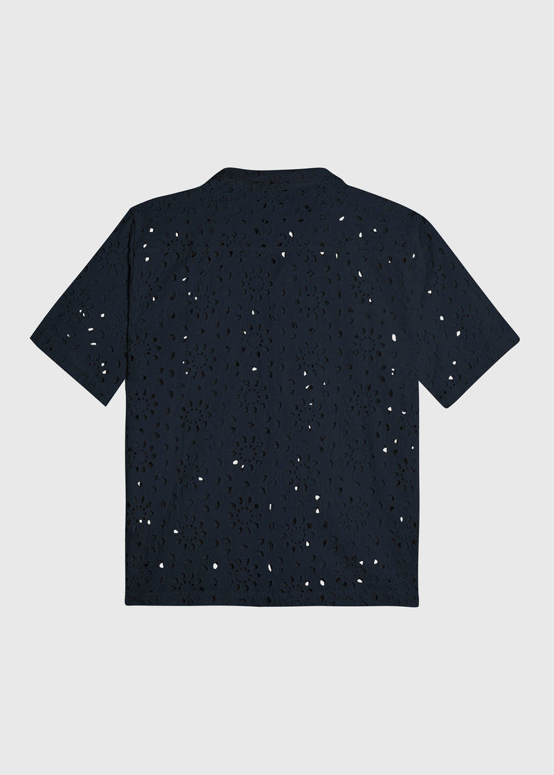 Häkelshirt mit Blumenmuster - Marineblau