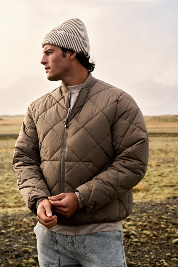 Quilted Bomber Jacket - Dark Sand