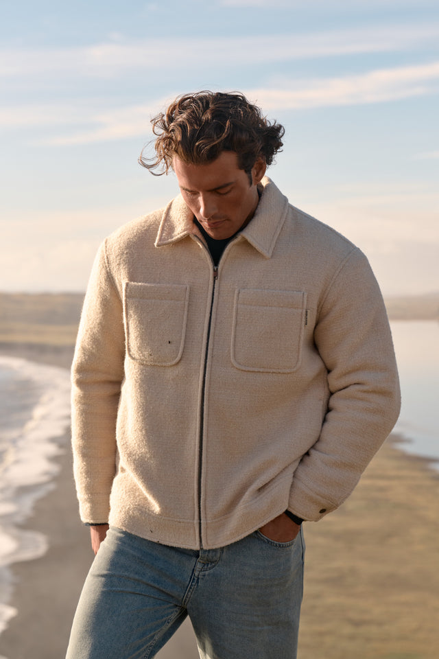Gefüttertes Bouclé-Overshirt - Sand Melange